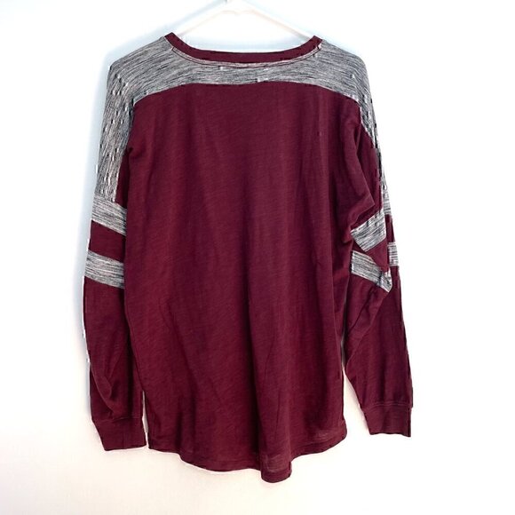PINK VS VICTORIA'S SECRET Burgundy Maroon Gray Colorblock Varsity Long Sleeve XS - Picture 10 of 12